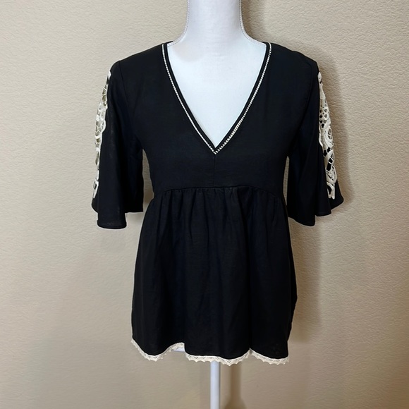 Zara Tops - NWT Zara Black Linen & Lace Blouse
